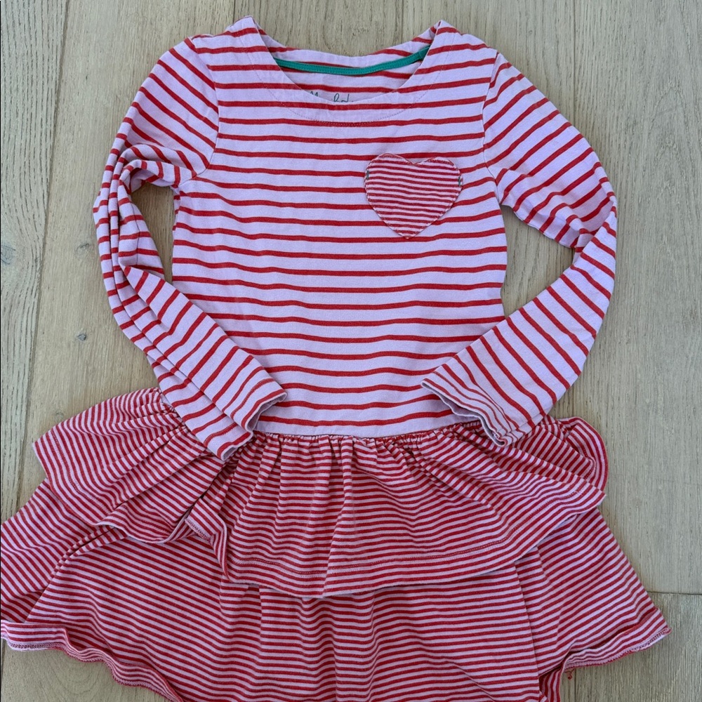 Mini Boden Striped Red Kids Dress with Heart Detail